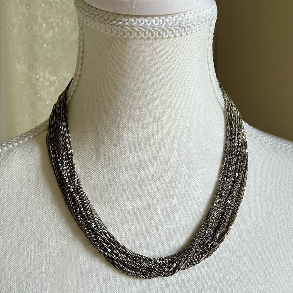 Shimmery Silver Toned Multi-Strand Choker Necklace